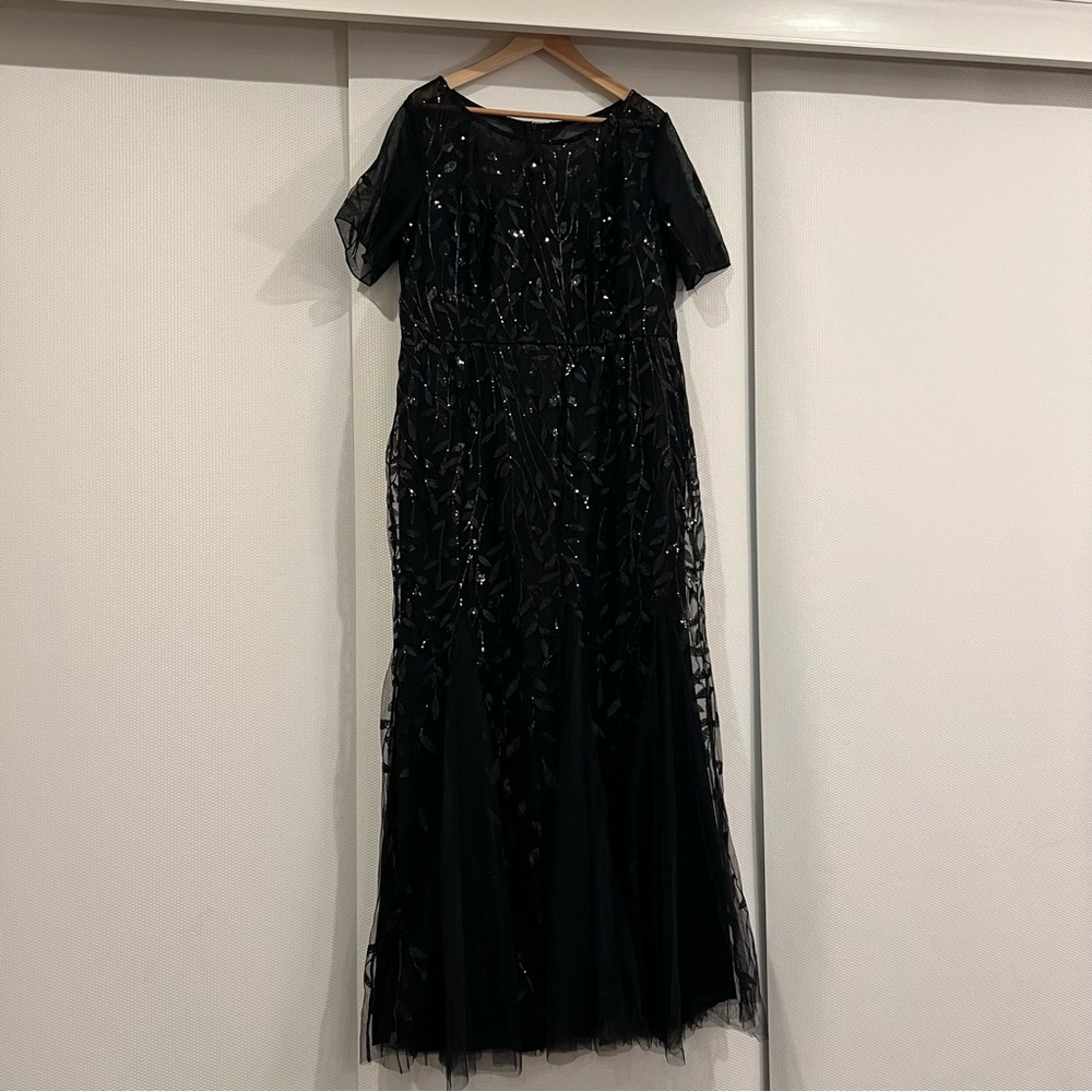 Black EVER PRETTY Floral Sequin Print Mermaid Tulle Evening Dress